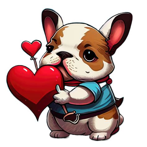 lindo bulldog kawaii com um coração 19763952 PNG