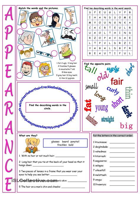 Physical Appearance Worksheets Activities