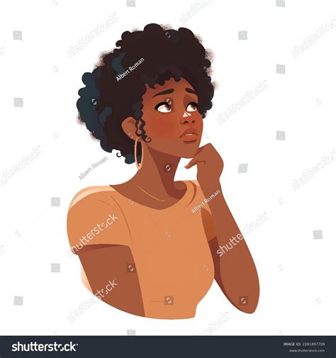 Black Woman Thinking Portrait Vector Illustration Stock Vector Royalty