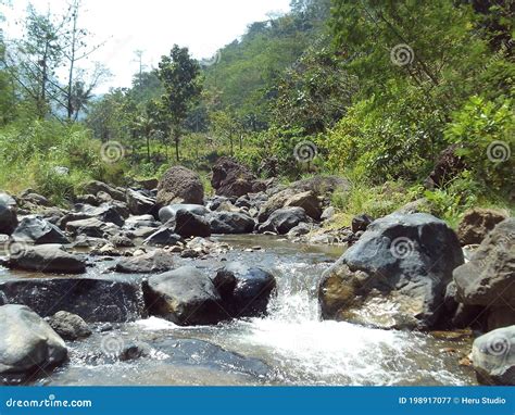 Paisagem Fluvial Pequena Cascata Na Montanha Vista Agradável