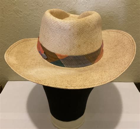 Vintage Churchill Ltd Straw Hat Panama Style With Col Gem