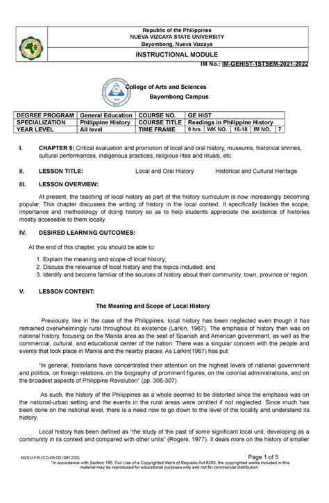 Module 7 Local history - IM No.: IM-GEHIST-1STSEM-2021- College of Arts