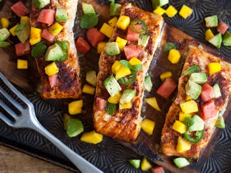 Cedar Plank Grilled Salmon With Mango And Watermelon Salsa Fire And Flavor