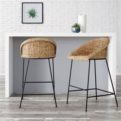 StyleWell Natural Woven Hyacinth Bar Stool With Low Back ST1811035 NBLK