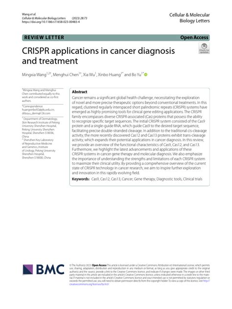 CRISPR Applications in Cancer Diagnosis and Treatment | PDF | Crispr | Dna