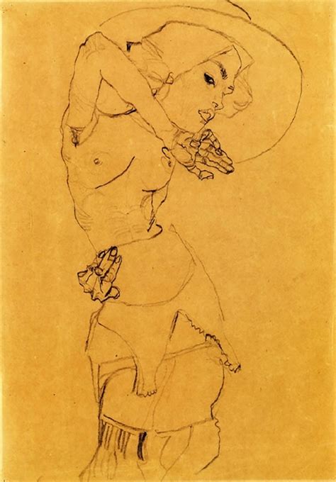 Egon Schiele Standing Nude With Large Hat Gertrude Schiele