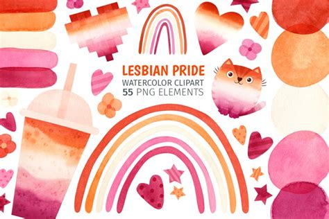 Lesbian Pride Rainbows Watercolor Clipart