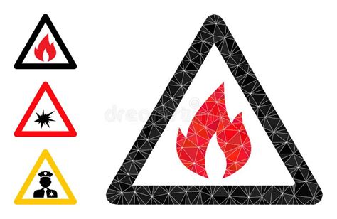 ícono De Advertencia De Incendio Poligonal Vectorial Con Iconos De