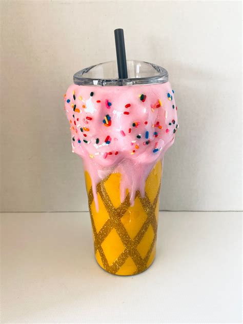 Ice Cream Cone Tumbler Bubba Cup Glitter Tumbler Custom Etsy