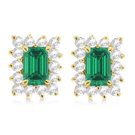 Emerald-Cut Emerald & Diamond Stud Earrings 14k Yellow Gold 1.80ct - CBE290