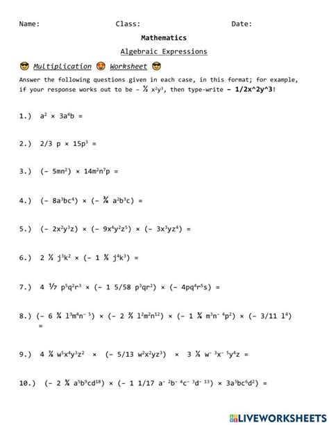 Free Multiplying Algebraic Expressions Worksheet Download Free Multiplying Algebraic