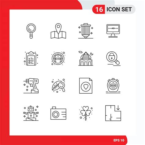 Set Of 16 Vector Outlines On Grid For Check List Lcd Development Screen