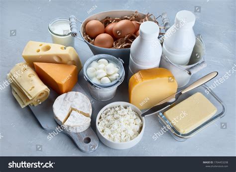 Different Types Fresh Farm Dairy Products Stock Photo