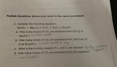 Solved Postlab Questions Show Your Work In The Space Chegg