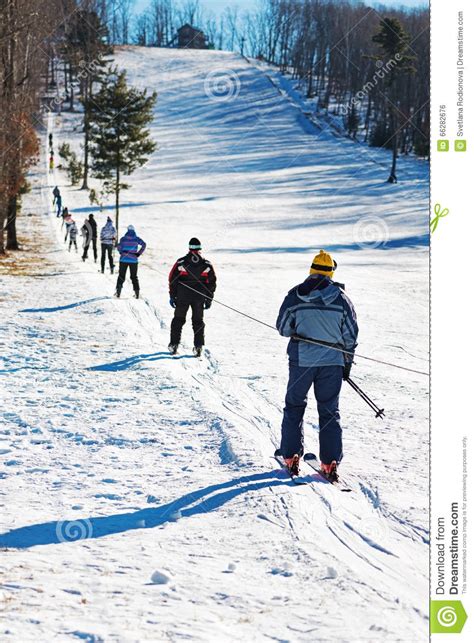 Skiers Going Uphill On Ski Lift Stock Photo Image Of Landscape