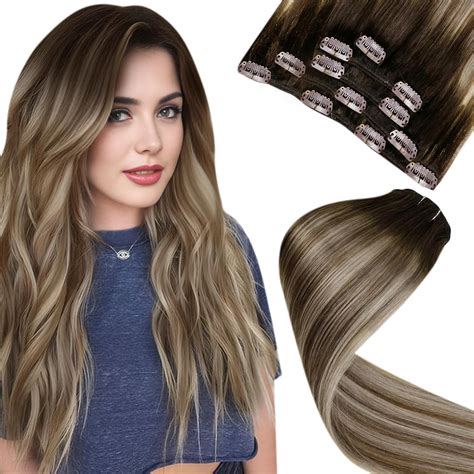 Laavoo Clip In Hair Extensions Real Human Hair Ombre Brown To Light