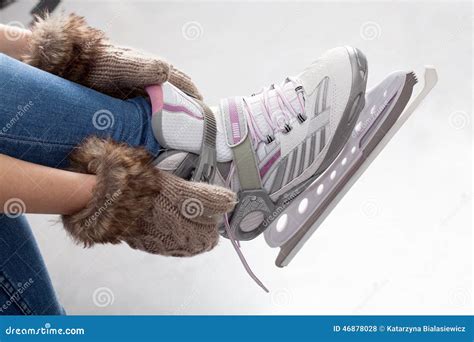 Tying Laces of Ice Figure Skates Stock Photo - Image of recreation ...