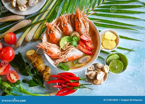 Shrimp Soup On Seafood Soup Bowl With Thai Herb And Spices Thai Food Tom Yum Kung Hot And Sour
