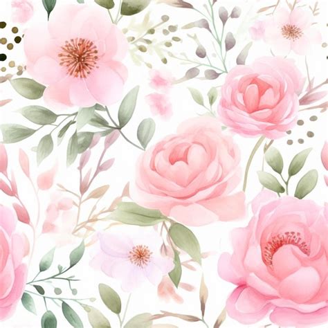 Premium Ai Image A Floral Pattern With Pink Roses And Green Leaves