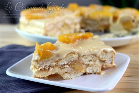 Torta fría de Duraznos en almíbar Tortas Comida Postres con duraznos