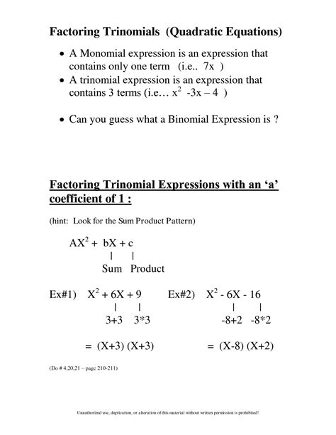 Factoring Quadratic Trinomials Worksheet – Imsyaf.com