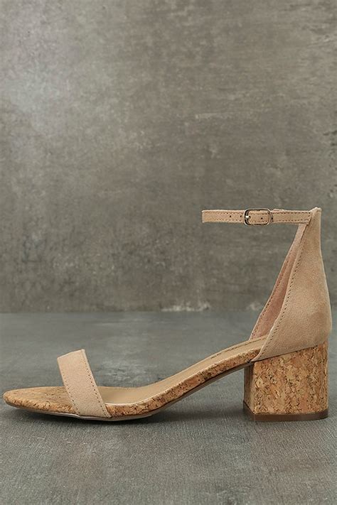 Cute Cork Heels Ankle Strap Heels Vegan Suede Heels 2800 Lulus