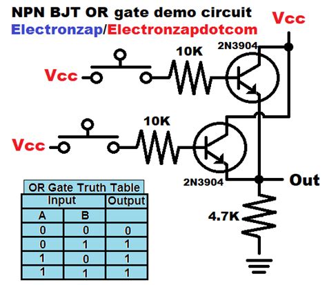 Brief NPN BJT OR logic gate circuit 2N3904 bipolar junction transistors ...