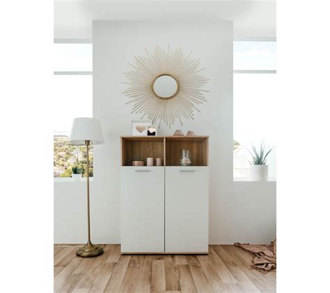 Buffet haut 2 portes 2 niches TOLEDO décor chêne sonoma blanc Buffet BUT