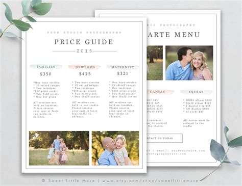 Photography Price List Template Photography Pricing Guide Etsy