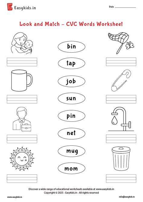 cvc words worksheet   vowels   match easykidsin
