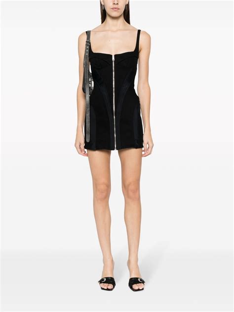 Mugler Panelled Zip Front Minidress Black Farfetch