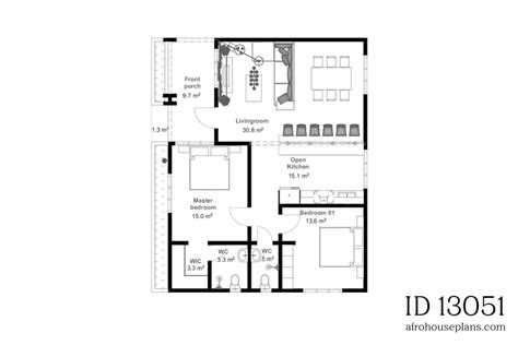 Contemporary 2 Bedroom House Plan 13051 AfroHousePlans