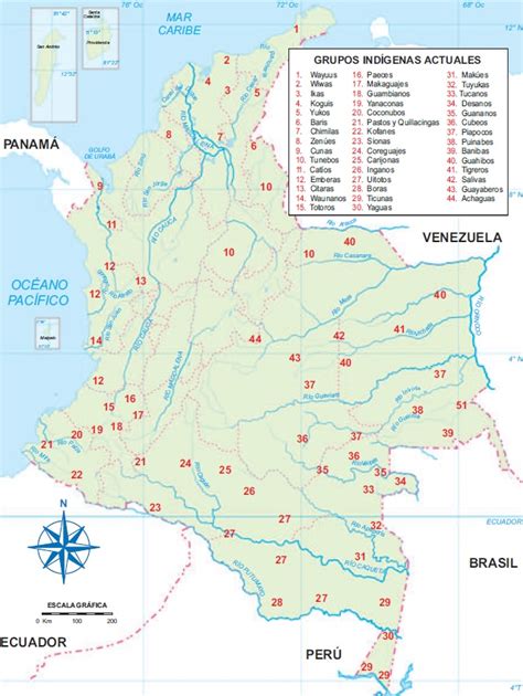 Mapa de Colombia Ubicación de las comunidades indígenas actuales