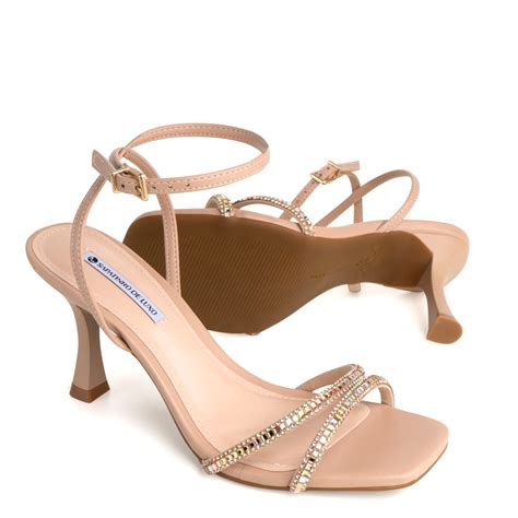 Sandalia Nude Amendoa Tira Salto Taça e Enfeite Cristal 1490 57 2 Bege