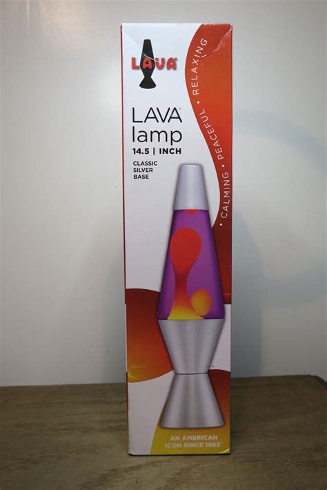 Nib Lava Lamp The Original 14 5 Inch Silver Base Yellow Wax Purple Liquid Icon Ebay