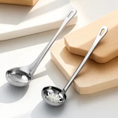 Renaclipy Stainless Steel Hot Pot Serving Spoon Silver Extended Handle Rounded Edges Home