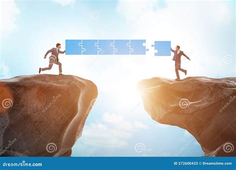 Concept Of Teamwork With Bridge Being Built Stock Image Image Of