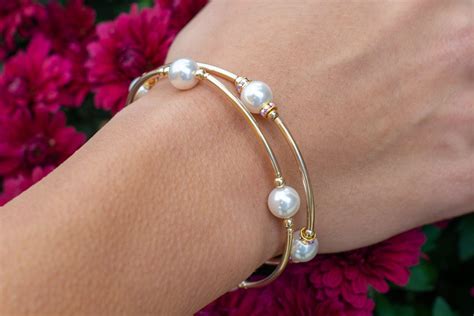 Smaller Bead White Pearl Blessing Bracelet With Gold Links Made As