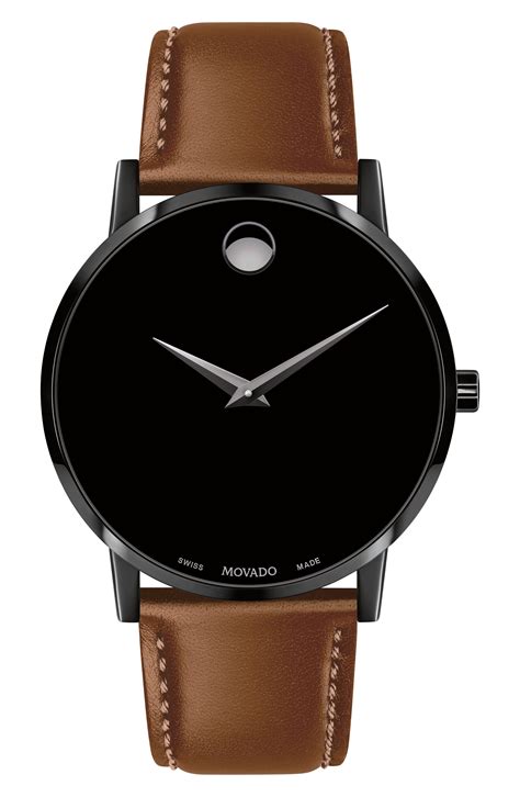 Movado Leather Strap Watch in Cognac/ Black (Black) - Lyst