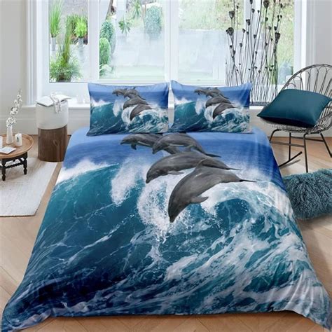 140x200cm Parure De Lit Pour Impression 3D Dauphin Des Vagues De L