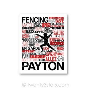 Custom Fencing Poster, Fencing Art, Fencer Gift, Gift for Fencing, Fencing Sport Art ...