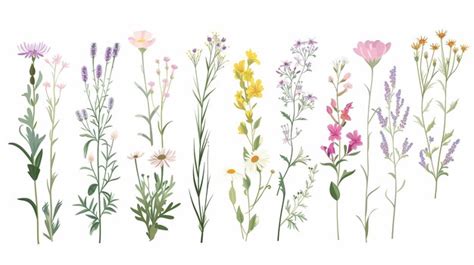 Wild Flowers Vector Collection Herbs Herbaceous Flowering Plants