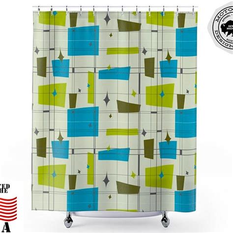 Retro Shower Curtain Mid Century Modern Retro Abstract Neon Etsy