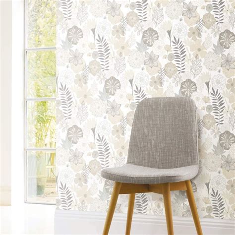 Roommates Rmk Wp Beige Perennial Blooms Peel And Stick Wallpaper