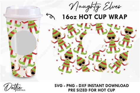 Festive Naughty Elf Starbucks Hot Cup Wrap SVG Vector Oz