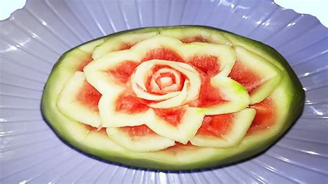 Watermelon Fruit Carve In Rose Flower Art Of Fruit Design Youtube