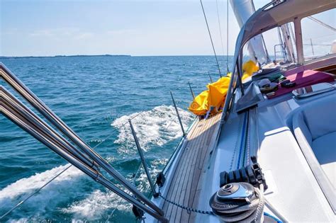 View From Luxurious Sailboat Sailing Through The Ocean Stock Image