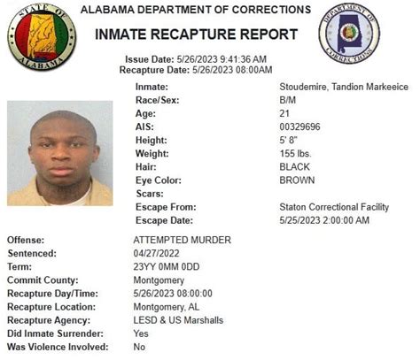 Escaped Inmate From Staton Correctional Facility In Elmore County ...