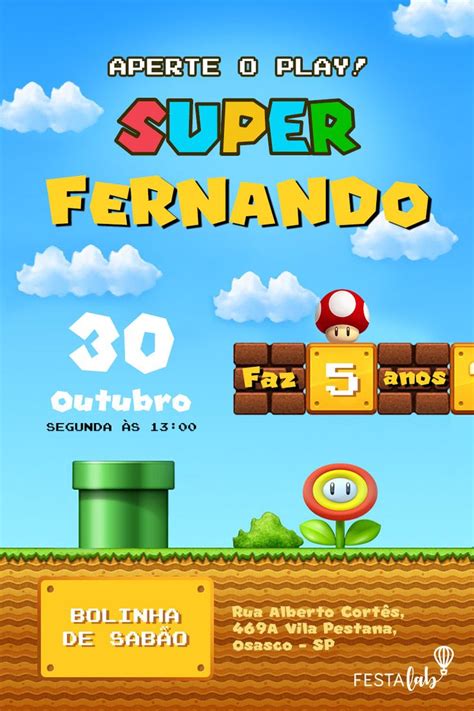 Convite Super Mario Para Editar E Para Imprimir