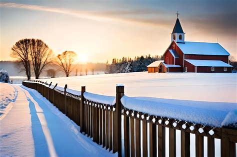 Premium AI Image | A red barn in the snow